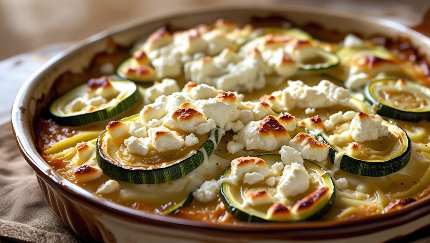 Gratin de courgettes au fromage de chèvre dans un plat